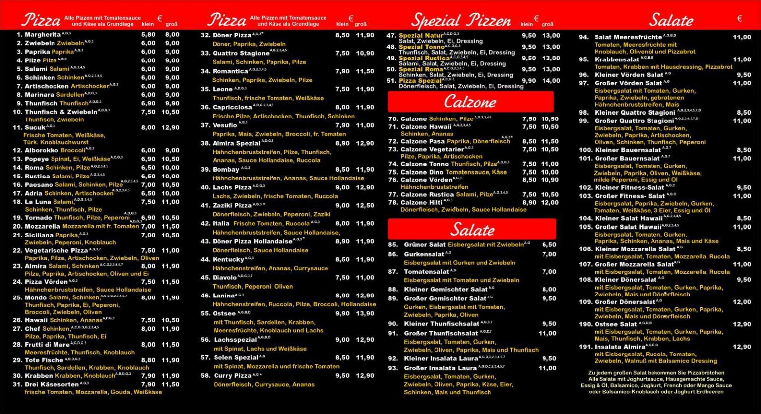 Pizzeria Almira Vörden - Speisekarte (1)